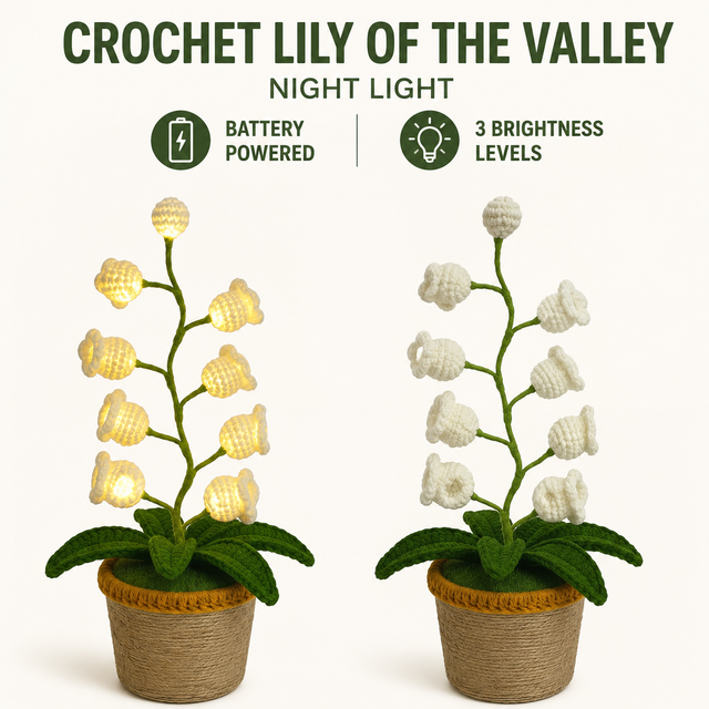 Beige Crochet Single Lily of the Valley Night Light - Handmade Cotton Yarn LED