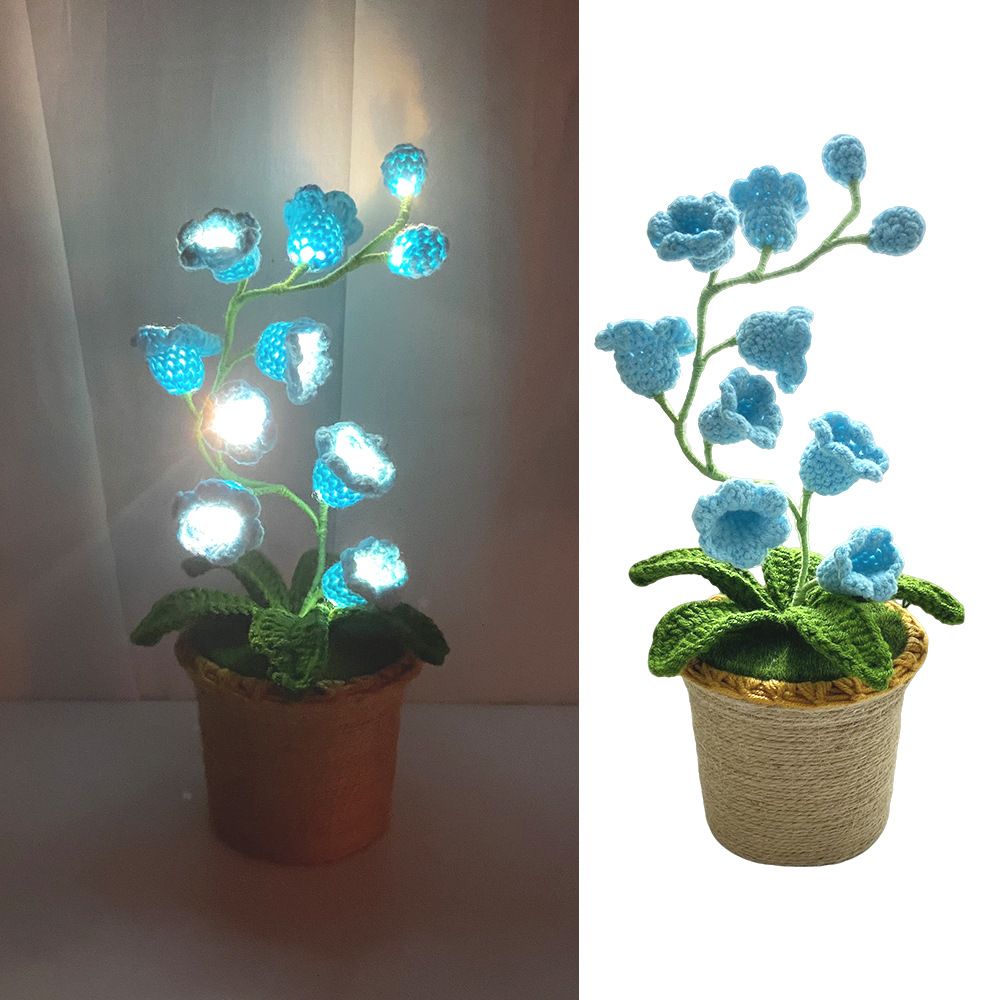 Blue Crochet Single Lily of the Valley Night Light - Handmade Cotton Yarn LED