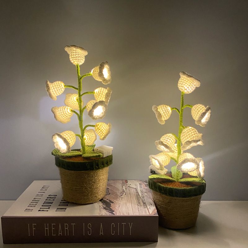 Orange Crochet Single Lily of the Valley Night Light - Handmade Cotton Yarn view 3