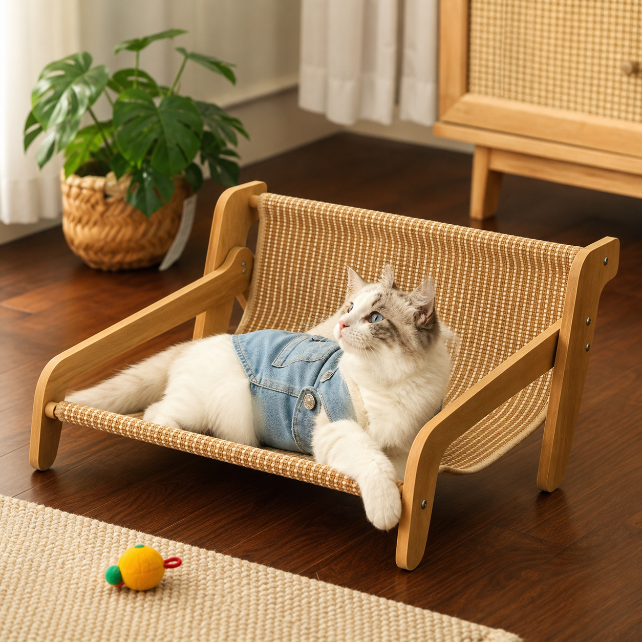 54 x 44 x 28CM Large Cat Scratcher Sofa Bed with Wooden Elevated Base view 2