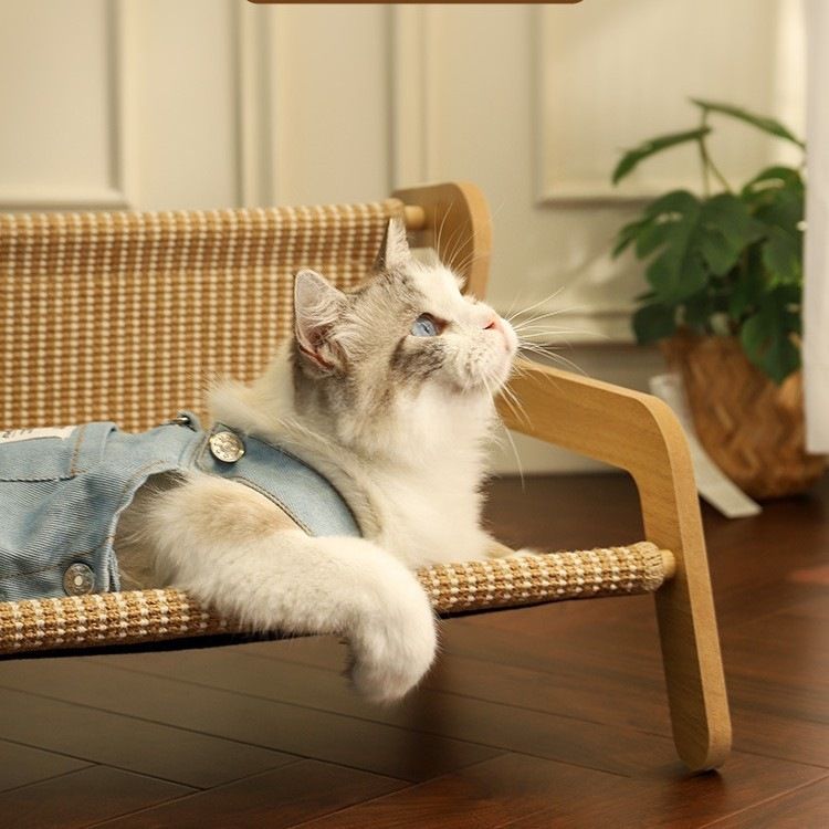 54 x 44 x 28CM Large Cat Scratcher Sofa Bed with Wooden Elevated Base view 4