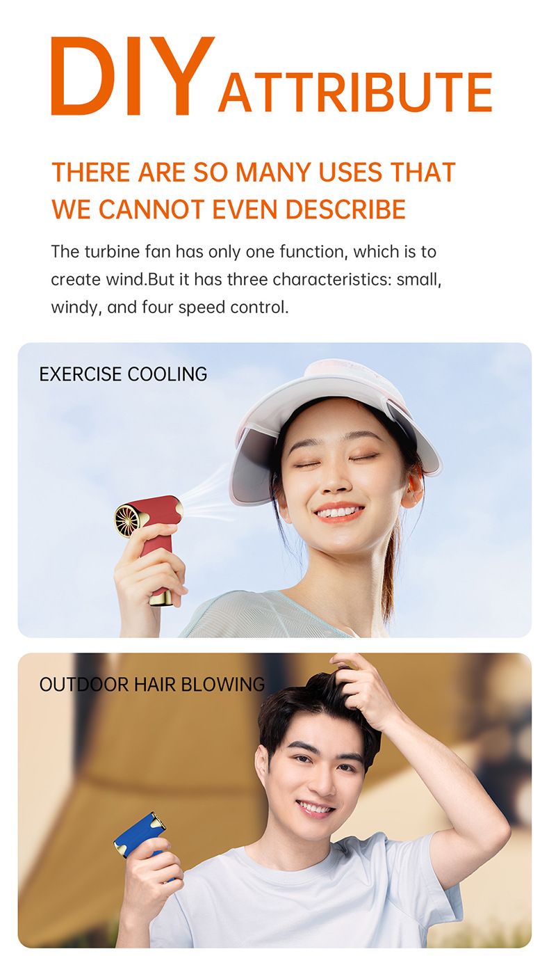 Red Portable Cordless Turbo Fan and Hair Dryer - 20 m/s USB Rechargable Air view 6