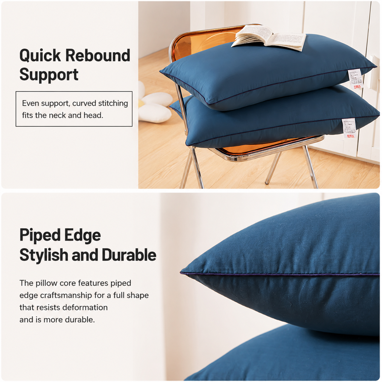 2 Pack Grey Medium Bed Pillows with Washable Zip Cover Set (48 x 74 cm) - Soft view 2