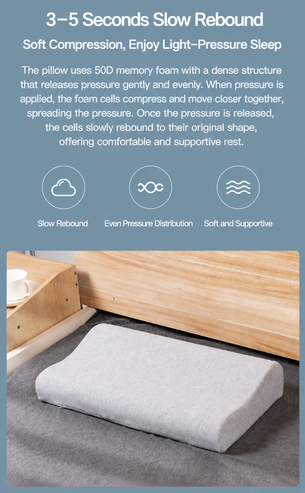 2 Pack Wave Shaped Contour Memory Foam Pillow with Washable Bamboo Fibre view 4