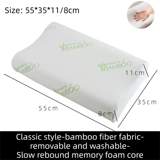 2 Pack Wave Shaped Contour Memory Foam Pillow with Washable Bamboo Fibre