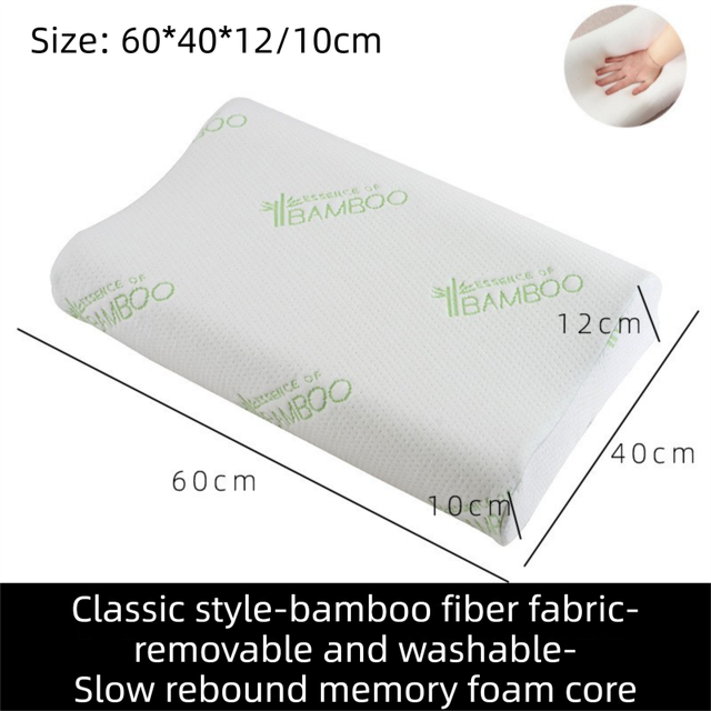2 Pack Wave Shaped Contour Memory Foam Pillow with Washable Bamboo Fibre