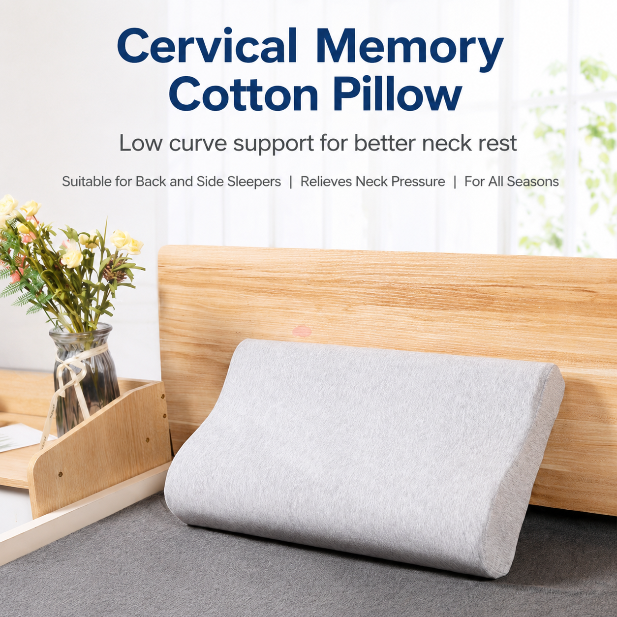 2 Pack Wave Shaped Contour Memory Foam Pillow with Washable Bamboo Fibre view 2