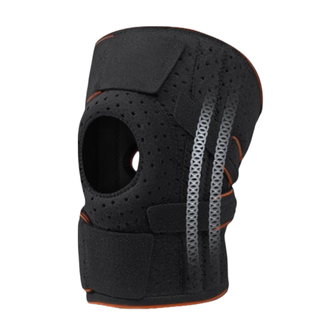 Black Sports Knee Brace 1 Pair - Adjustable Open Patella Support with 4 Spring