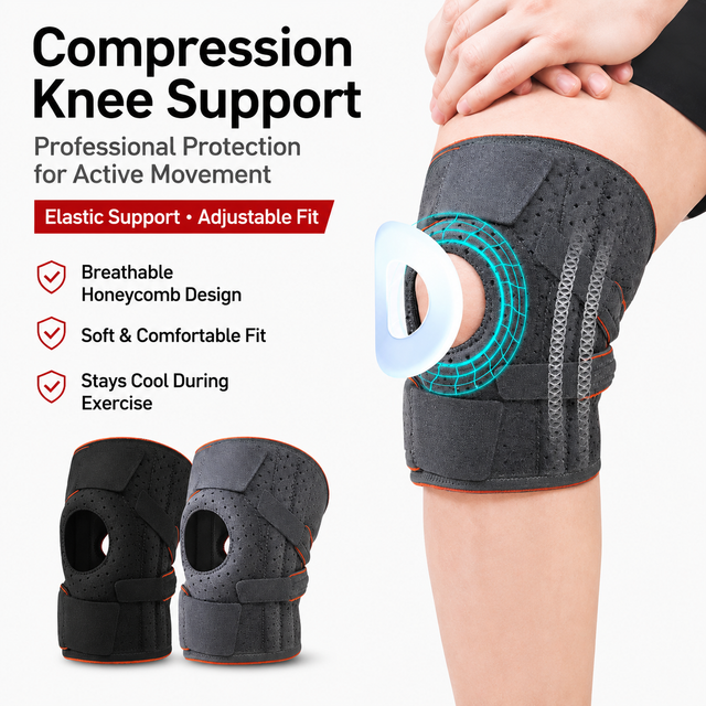 Black Sports Knee Brace 1 Pair - Adjustable Open Patella Support with 4 Spring view 2
