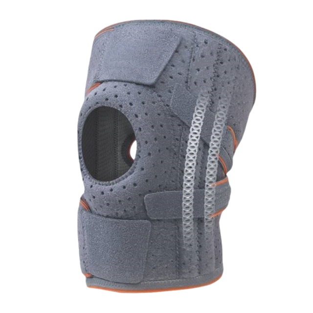 Grey Sports Knee Brace 1 Pair - Adjustable Open Patella Support with 4 Spring