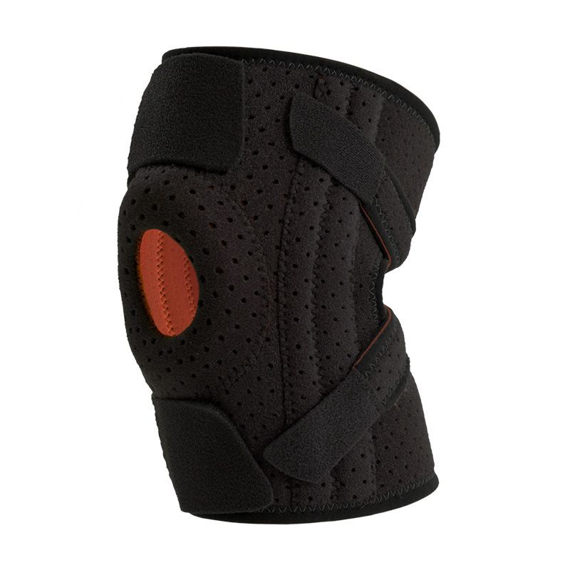 Black Orange Sports Knee Brace 1 Pair - Adjustable Open Patella Support with 4