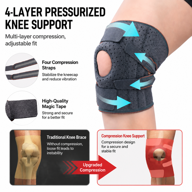 Grey and Purple Breathable Sports Knee Brace 1 Pair - Adjustable Open Patella view 4