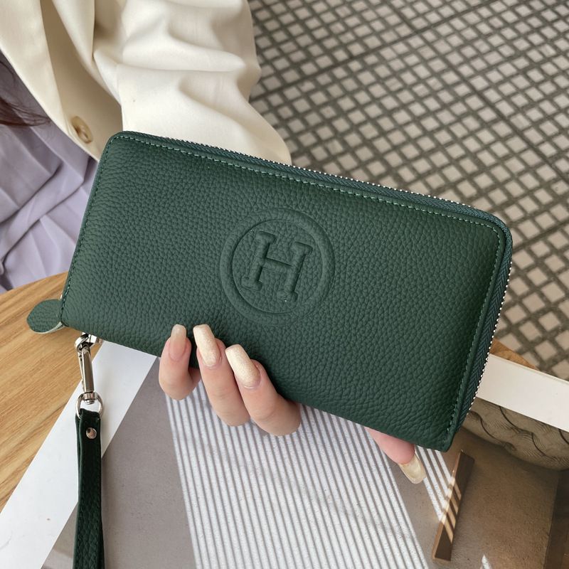 Green Women's Genuine Leather Long Wallet - Zip Closure Clutch Purse with