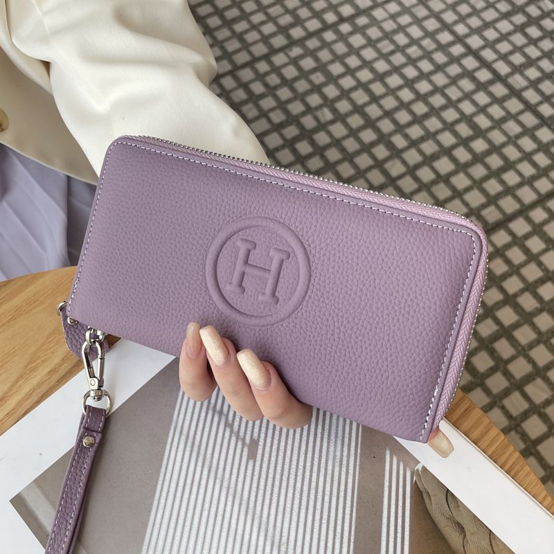 Purple Women's Genuine Leather Long Wallet - Zip Closure Clutch Purse with