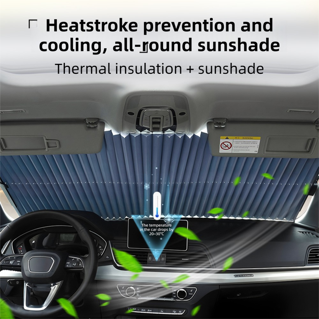 Retractable Car Windscreen Sun Shade with Suction Cup - Auto Roll Up Heat view 3
