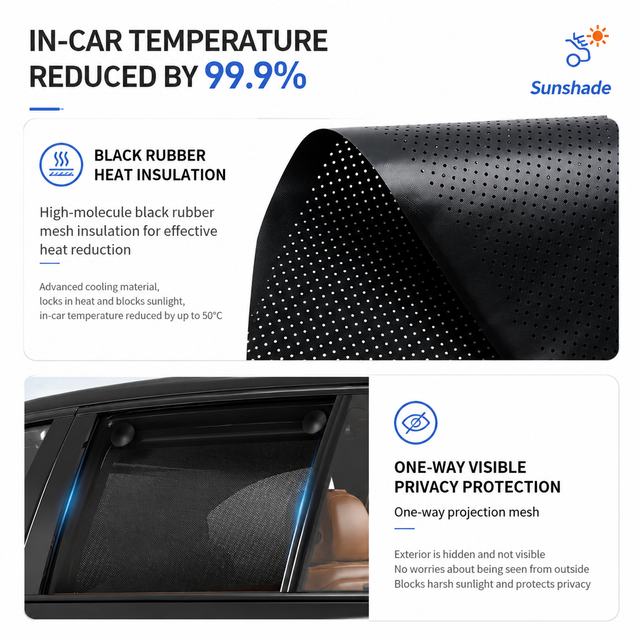 1 Pair Retractable Car Side Window Sun Shade (40 x 45CM) - 6 Layer Vinyl view 3