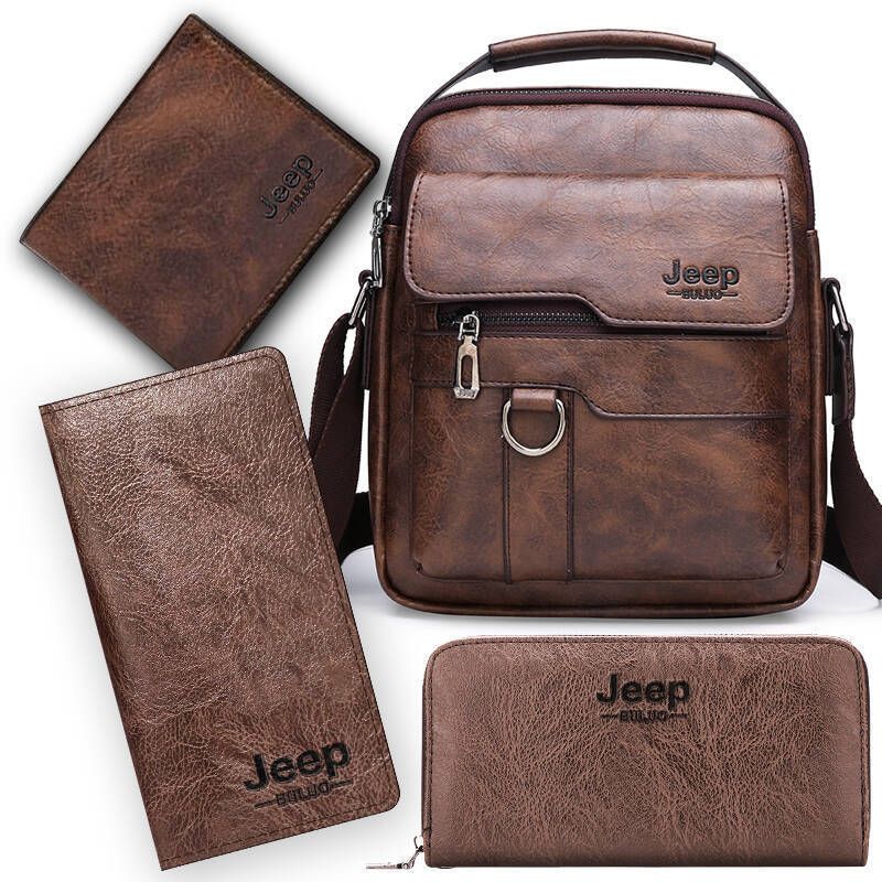 4PCS Brown Retro Business Casual Bag Set with Soft PU Leather Messenger Bag