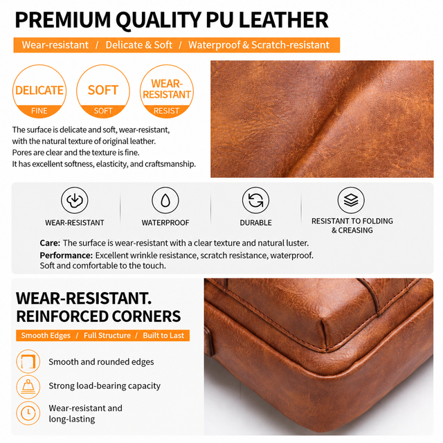 4PCS Brown Retro Business Casual Bag Set with Soft PU Leather Messenger Bag view 2