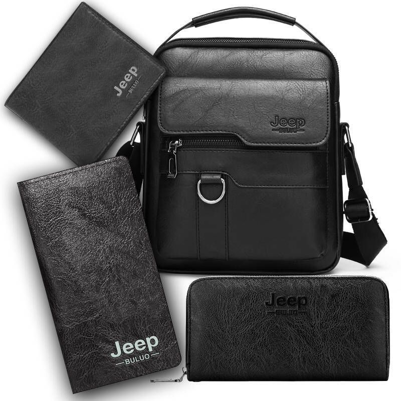 4PCS Black Retro Business Casual Bag Set with Soft PU Leather Messenger Bag