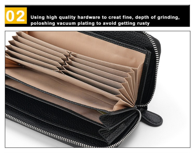 Black Genuine Leather Women's Long Wallet with RFID Blocking & Hidden NFC view 7