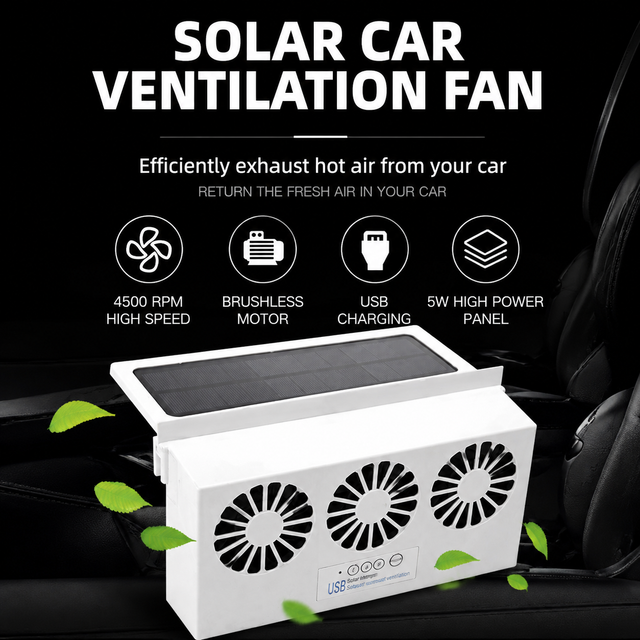 Black USB Plug in Triple Outlet Car Window Ventilation and Exhaust Fan - 4500 view 2