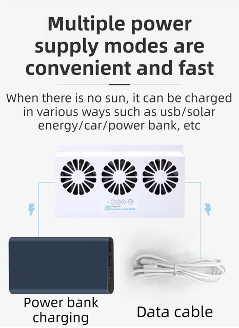 Black USB Plug in Triple Outlet Car Window Ventilation and Exhaust Fan - 4500 view 5