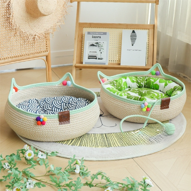 L Size Handwoven Natural Rattan Cat Bed and Scratcher - Washable Low-Mess view 4