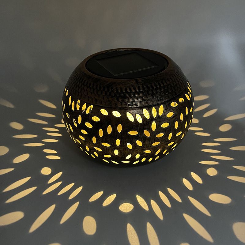Black Durable Iron Solar Powered Garden Light with Cut-Out Flower Deco - LED