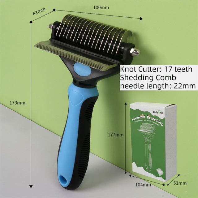 2-in-1 Blue Pet Knot Cutter Built in Shedding Comb for Dogs & Cats - Undercoat