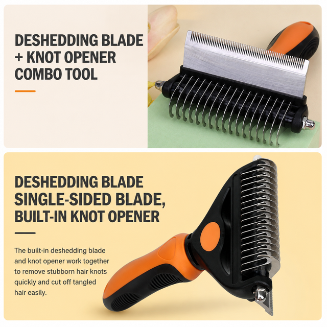 2-in-1 Blue Pet Knot Cutter Built in Shedding Comb for Dogs & Cats - Undercoat view 2