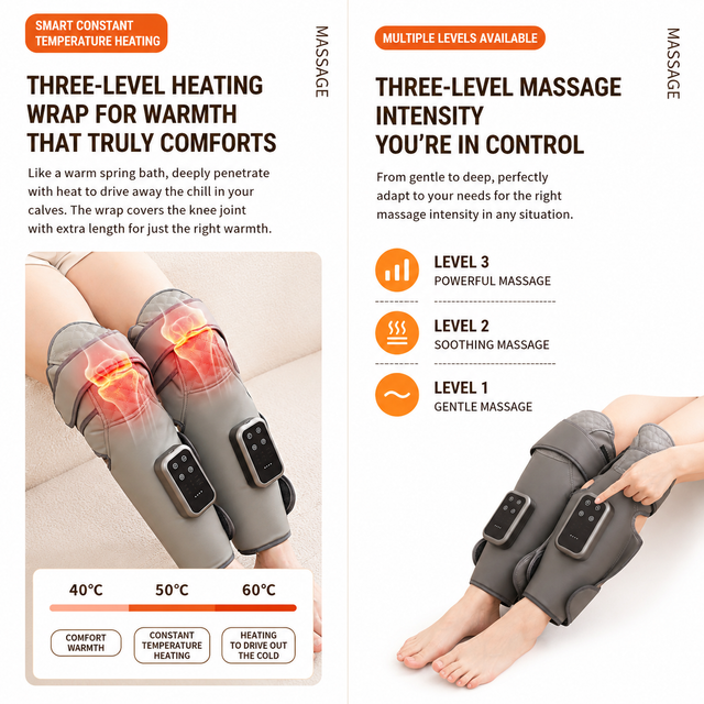 Dark Grey Airbag Leg Massager with 3 Intensities and 3 Graphene Heat Modes view 3