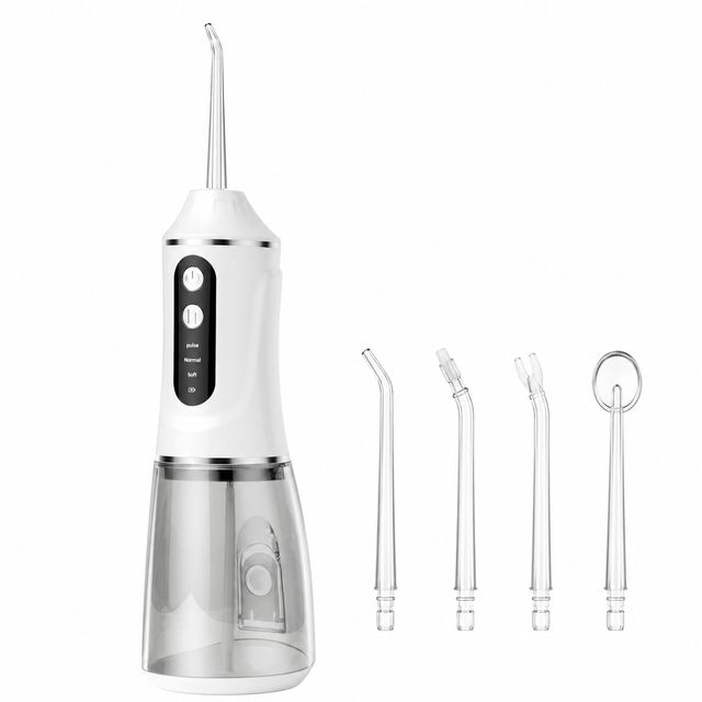 White Rechargeable Water Flosser Oral Irrigator with 3 Pressure Modes & 4 — image 1
