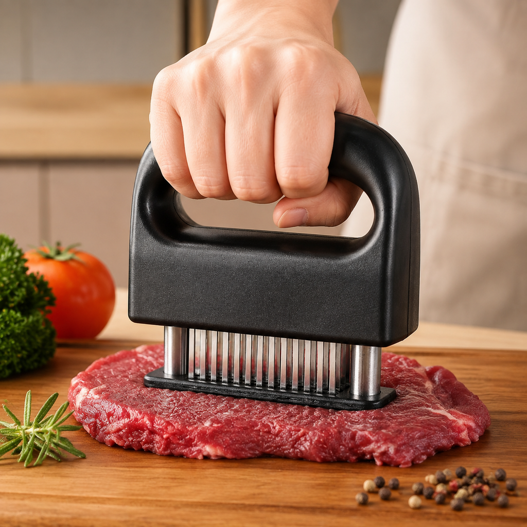 Stainless Steel Meat Tenderizer Tool - Heavy Duty 48 Needle Spring Loaded