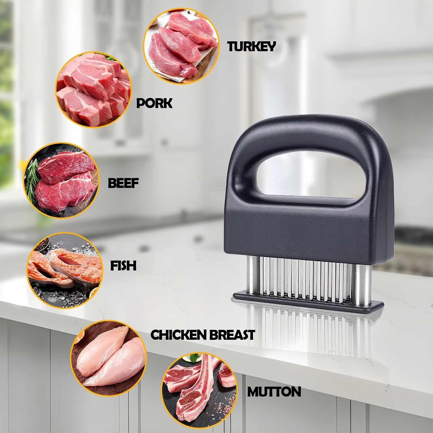 Stainless Steel Meat Tenderizer Tool - Heavy Duty 48 Needle Spring Loaded view 4