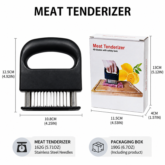 Stainless Steel Meat Tenderizer Tool - Heavy Duty 48 Needle Spring Loaded view 5