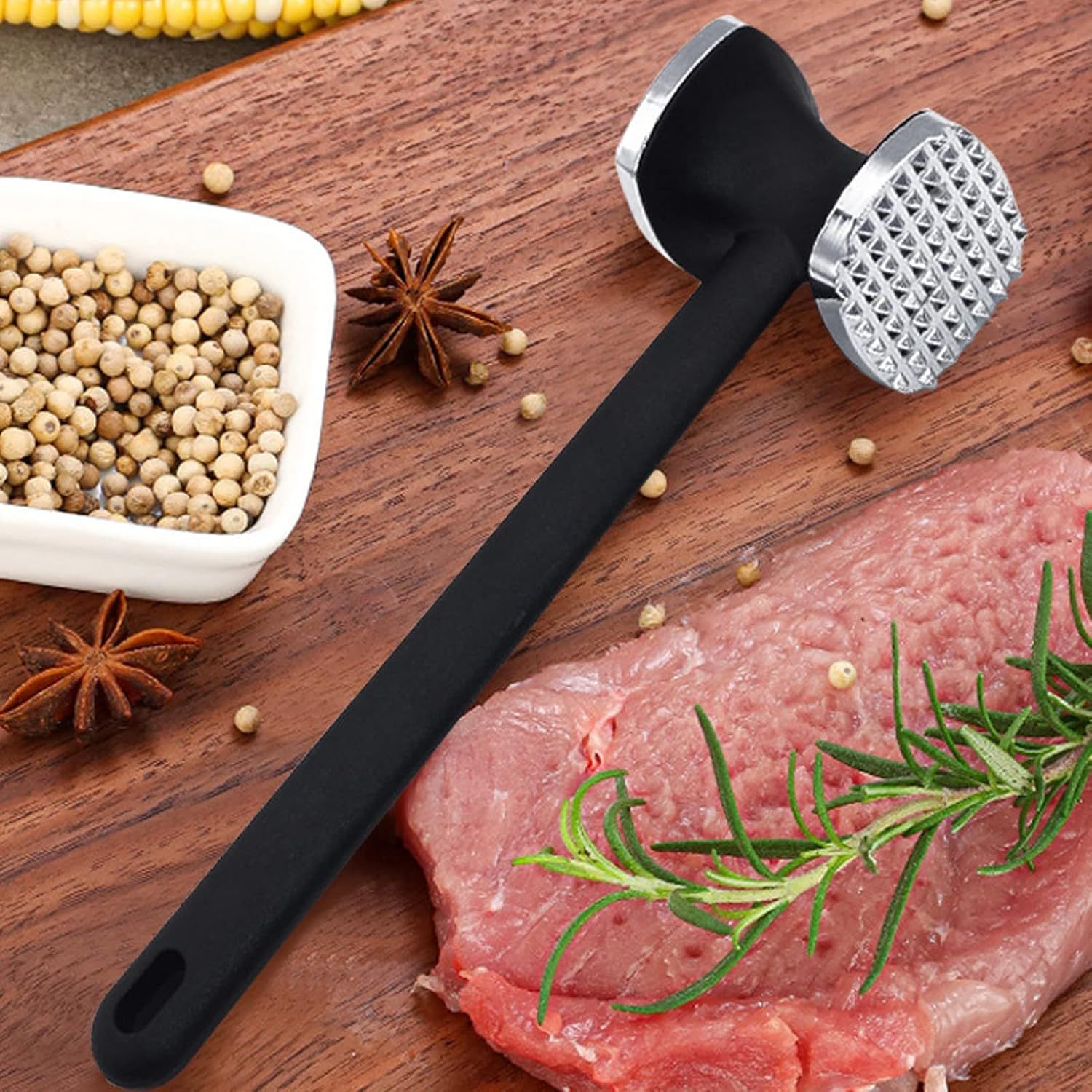 Stainless Steel Meat Tenderizer Tool - Heavy Duty Dual Sided Meat Mallet with view 2