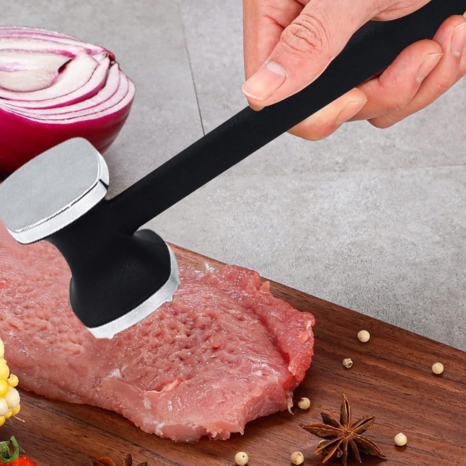 Stainless Steel Meat Tenderizer Tool - Heavy Duty Dual Sided Meat Mallet with view 3