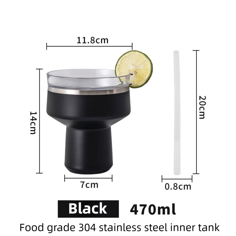 Black 470ML Stainless Steel Martini Tumbler Cup with 360°Salt & Sip Lid