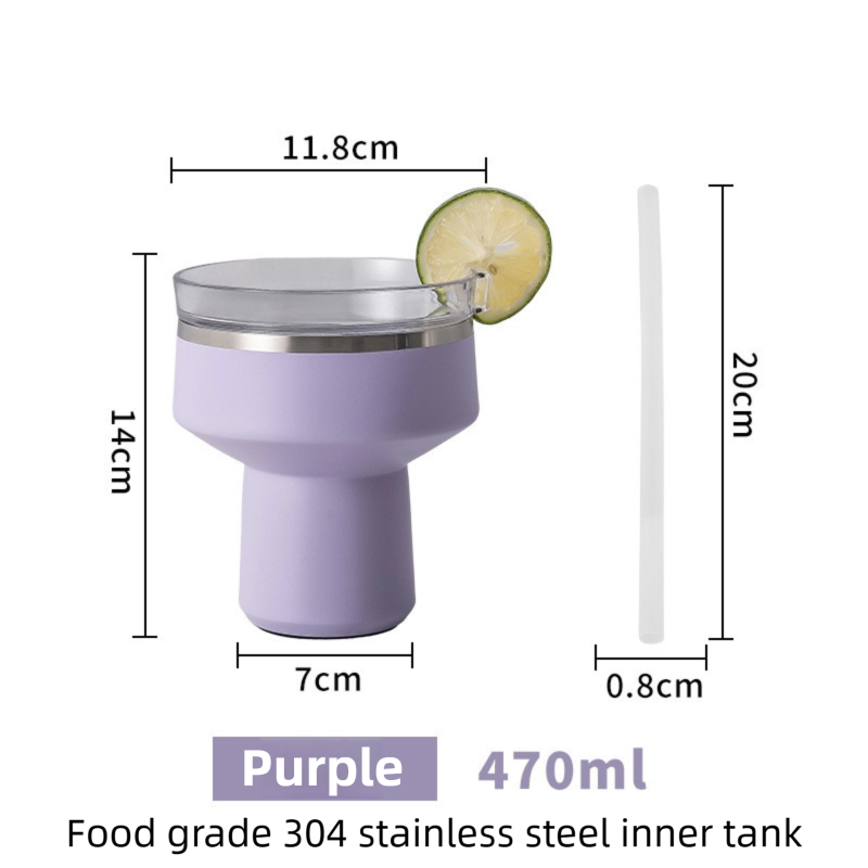 Purple 470ML Stainless Steel Martini Tumbler Cup with 360°Salt & Sip Lid