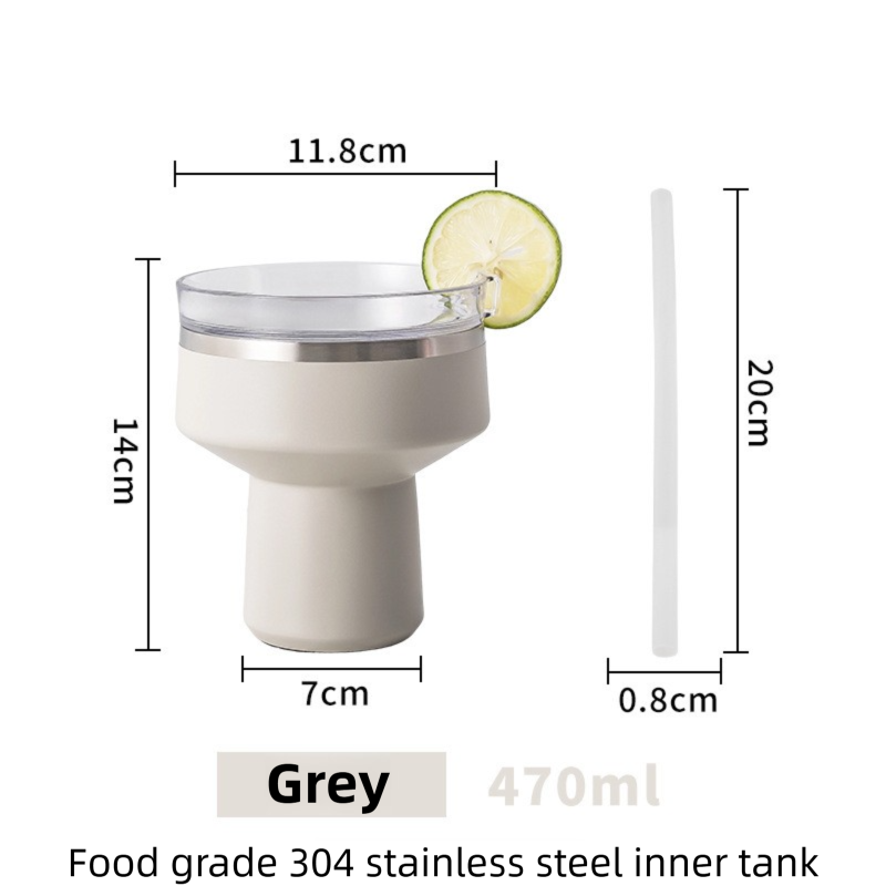 Grey 470ML Stainless Steel Martini Tumbler Cup with 360°Salt & Sip Lid
