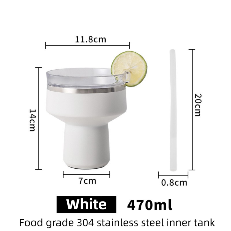White 470ML Stainless Steel Martini Tumbler Cup with 360°Salt & Sip Lid