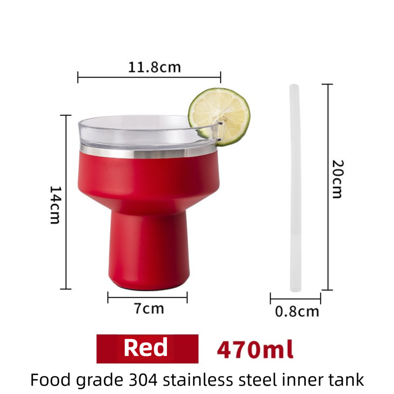 Red 470ML Stainless Steel Martini Tumbler Cup with 360°Salt & Sip Lid