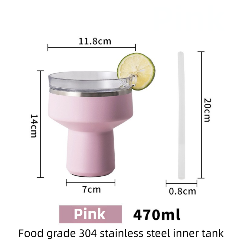 Pink 470ML Stainless Steel Martini Tumbler Cup with 360°Salt & Sip Lid