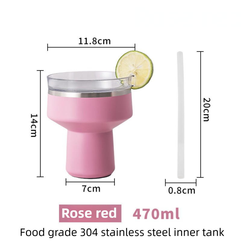 Rose Red 470ML Stainless Steel Martini Tumbler Cup with 360°Salt & Sip Lid