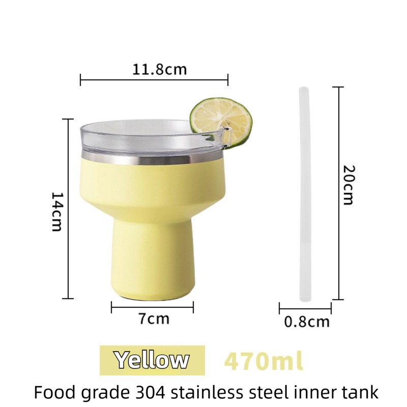 Yellow 470ML Stainless Steel Martini Tumbler Cup with 360°Salt & Sip Lid