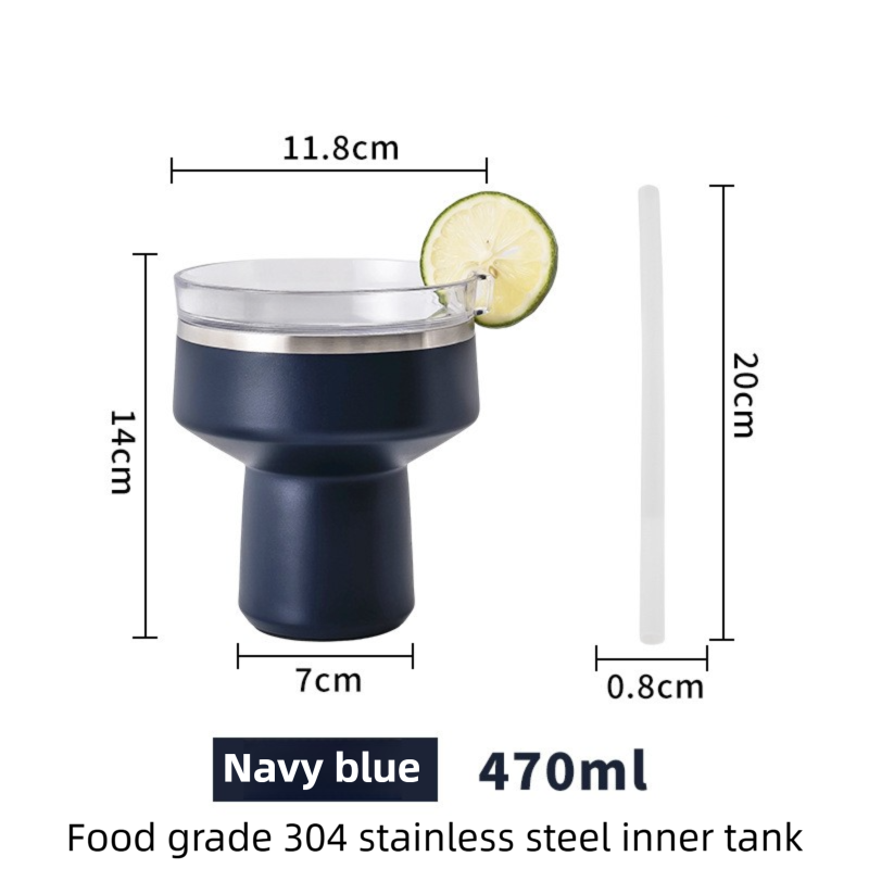 Navy Blue 470ML Stainless Steel Martini Tumbler Cup with 360°Salt & Sip Lid