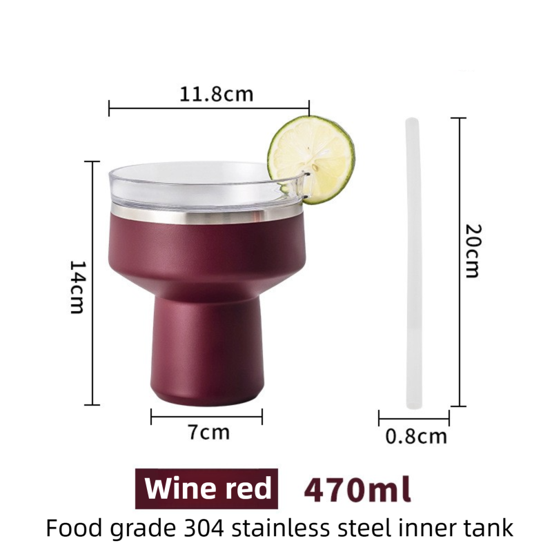 Wine Red 470ML Stainless Steel Martini Tumbler Cup with 360°Salt & Sip Lid