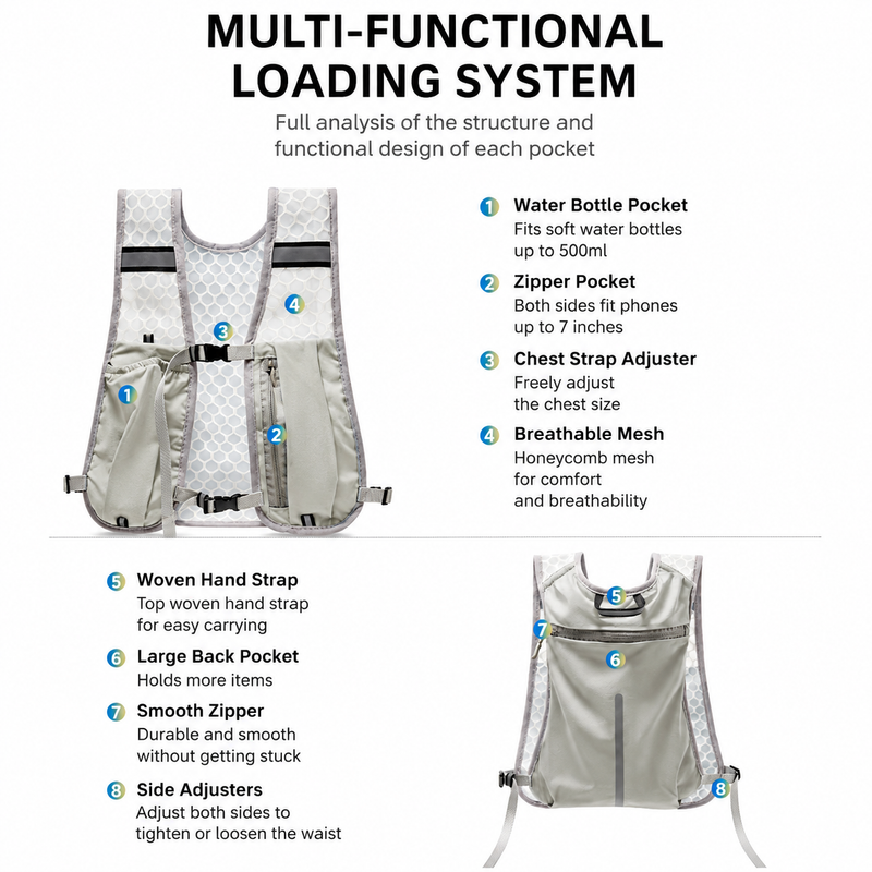 Blue Lightweight Running Hydration Vest Backpack - Breathable Mesh Reflective view 3