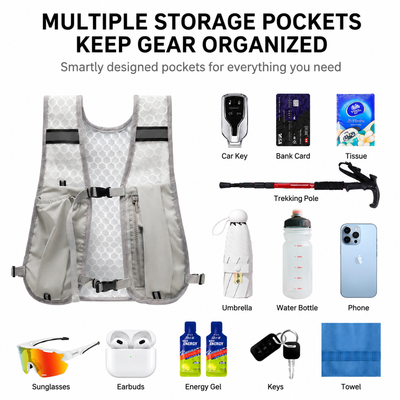 Green Lightweight Running Hydration Vest Backpack + 500ML Water Bottle view 2