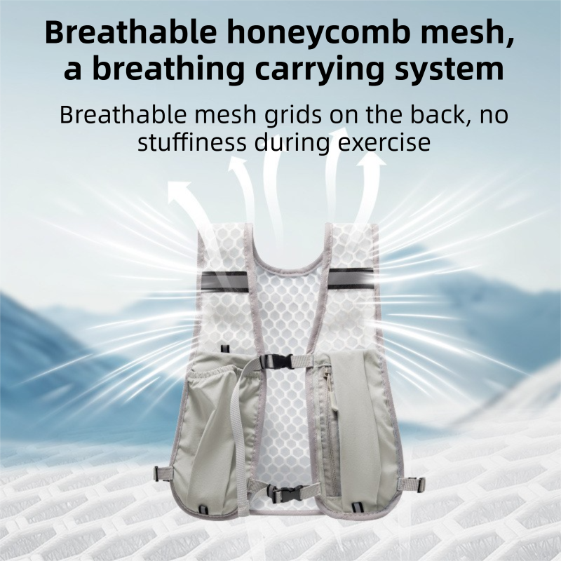 Grey Lightweight Running Hydration Vest Backpack + 500ML Water Bottle view 6